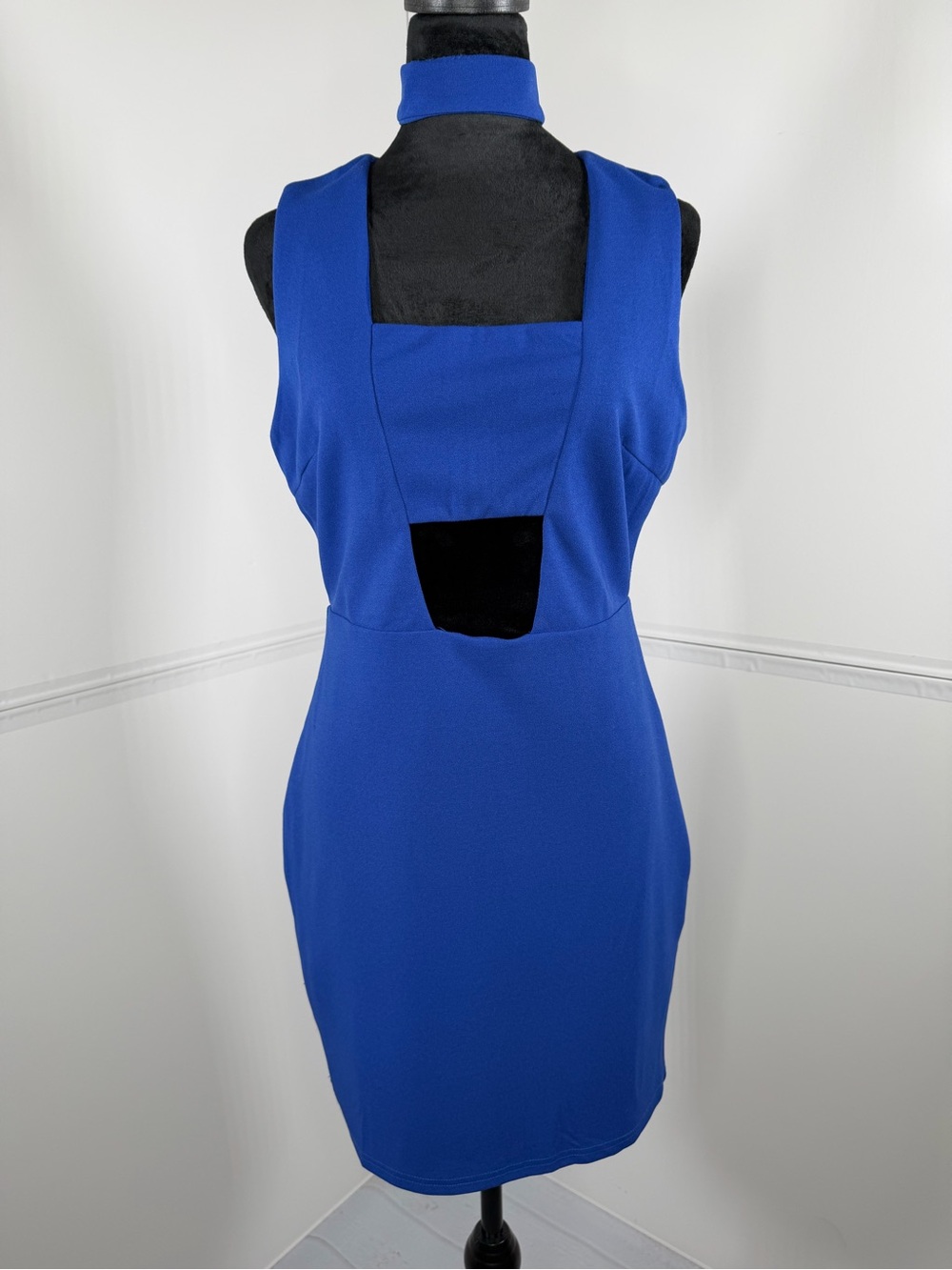 Lena Royal Blue Cutout Bodycon Mini Dress Size Large Choker Neck Sleeveless